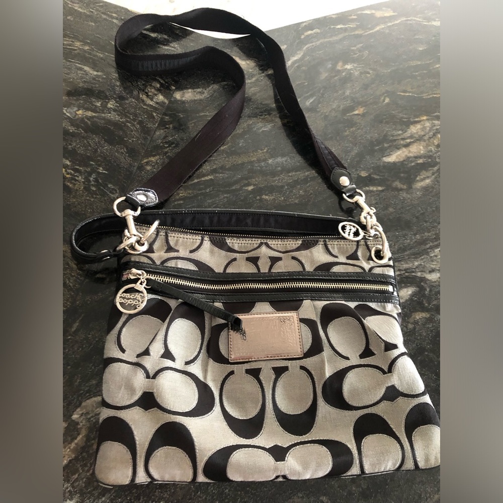 Coach Black and Tan Signature Crossbody Bag